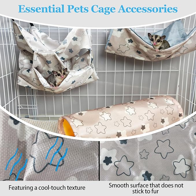 Hamiledyi Rat Hammock Sugar Glider Climbing Ropes Toys Rat Hanging Tunnel Hammock Swing Squirrel Hideout Bed Cage Accessories for Ferret Mouse Hamster Small Animals (Grey)