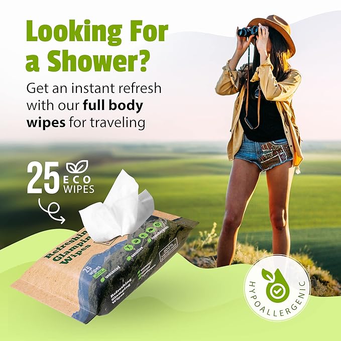 Yugi wet wipes, Face and Body Wipes for Camping, Post Workout and Traveling, Plant-based fibers unscented wipes (25 Count (pack of 9))