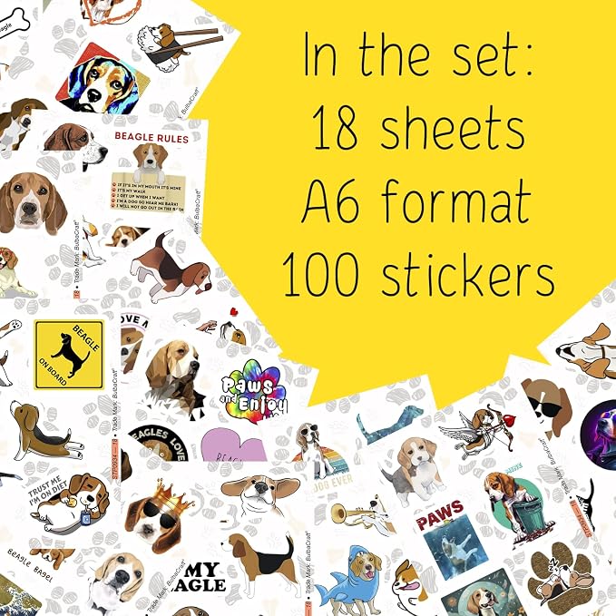 100Pcs Beagle Stickers for Water Bottle and Laptop - Dog Lover Party Supplies & Decorations, Waterproof Vinyl Puppy Decals, Cute Beagle Stickers Laptop Decals, Gifts for Women & Men