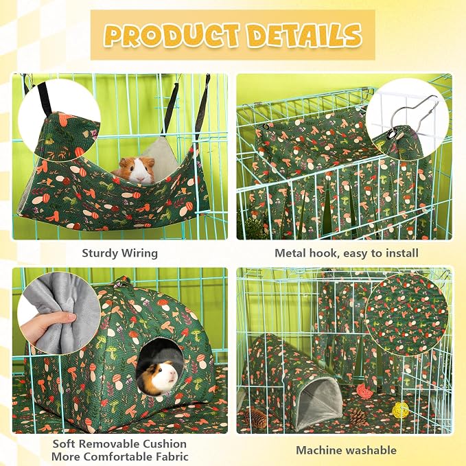 Geelin 8 in 1 Rat Hammock Ferret Hammock Guinea Pig House Hideout Ferret Cave Beds Washable Chinchilla Hamster Cage Accessories Bed Toys for Summer Small Animals Pet Bunny Squirrel