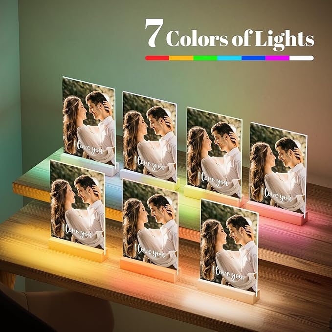 Custom Picture Frames with Photo, Personalized Photo Frame with Night Light, Customized Picture Frame, Personalized Christmas Anniversary Couple Gifts for Women Men Girlfriend Boyfriend Her Him