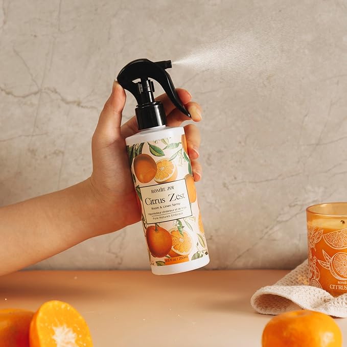 ROMIIE ZOI Room Spray Air Freshener Mist, with Natural Plant Extract Scented Room Spray for Home Fragrance Fabric linen Spray air Freshener - Citrus Zest - 8.5 FL OZ