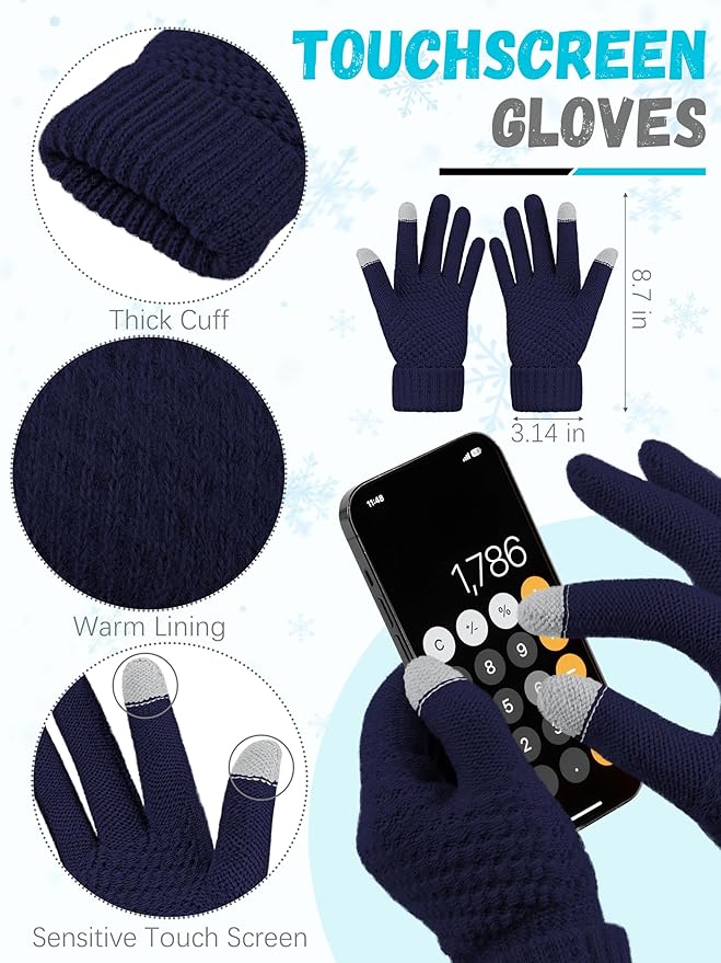 Winter Beanie Hat Scarf Gloves, Warm Fleece Knit Hats Touch Screen Gloves Neck Scarf Set Winter Gifts for Unisex Adult