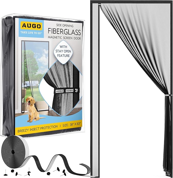 AUGO Fiberglass Magnetic Screen Door Reversible Left Right Side Opening - Self Sealing, Heavy Duty, Hands Free, Keeps Bugs Out - Pet and Kid Friendly - Patent Pending Keep Open Feature – 38” x 83”