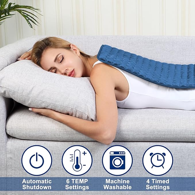Electric Heating pad with 6 Heat Settings, Auto Shut Off, Dry Electric Heating for Back Neck Knee Arms Legs Shoulder Heat Pads for Christmas Birthday Father's Day Mother's Day (24"X12", Dark Blue)