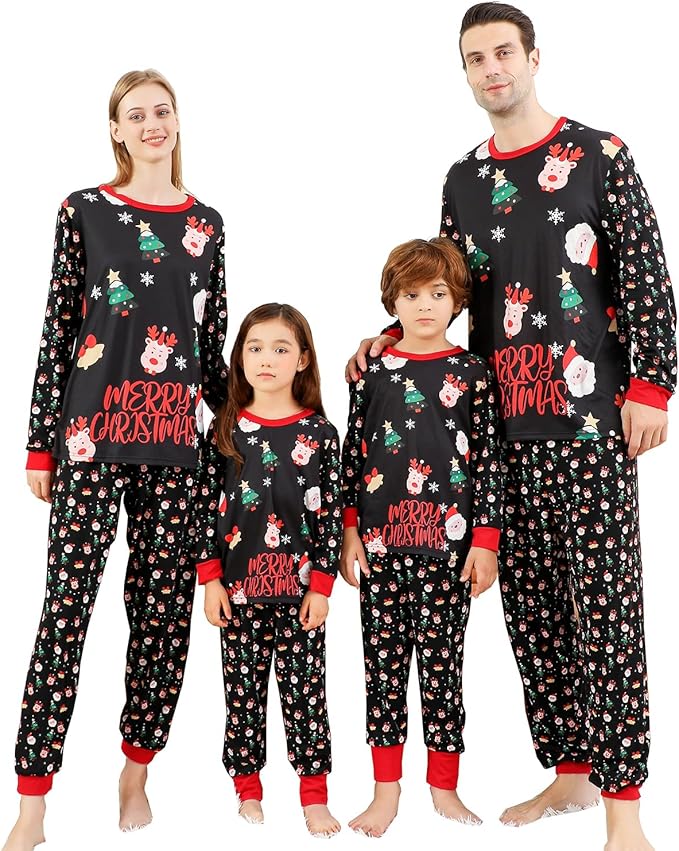 Family Christmas PJs Matching Sets, Cute Holiday Pajamas Printed Top and Pants, Xmas Jammies for Couples/Men/Women