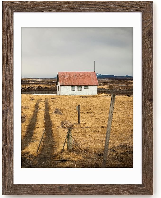 18x24 Picture Frame, Solid Elm Wood Picture Frame with Real Glass, Large Rustic Poster Frame 18"x24", matted to 16x20, 18 by 24 Wooden Frame for Vertical & Horizontal Wall Hanging, Walnut, 1 Pack