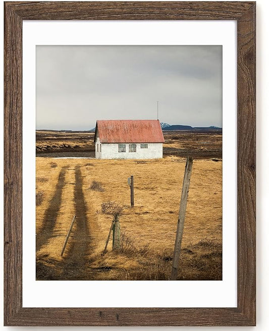 18x24 Picture Frame, Solid Elm Wood Picture Frame with Real Glass, Large Rustic Poster Frame 18"x24", matted to 16x20, 18 by 24 Wooden Frame for Vertical & Horizontal Wall Hanging, Walnut, 1 Pack
