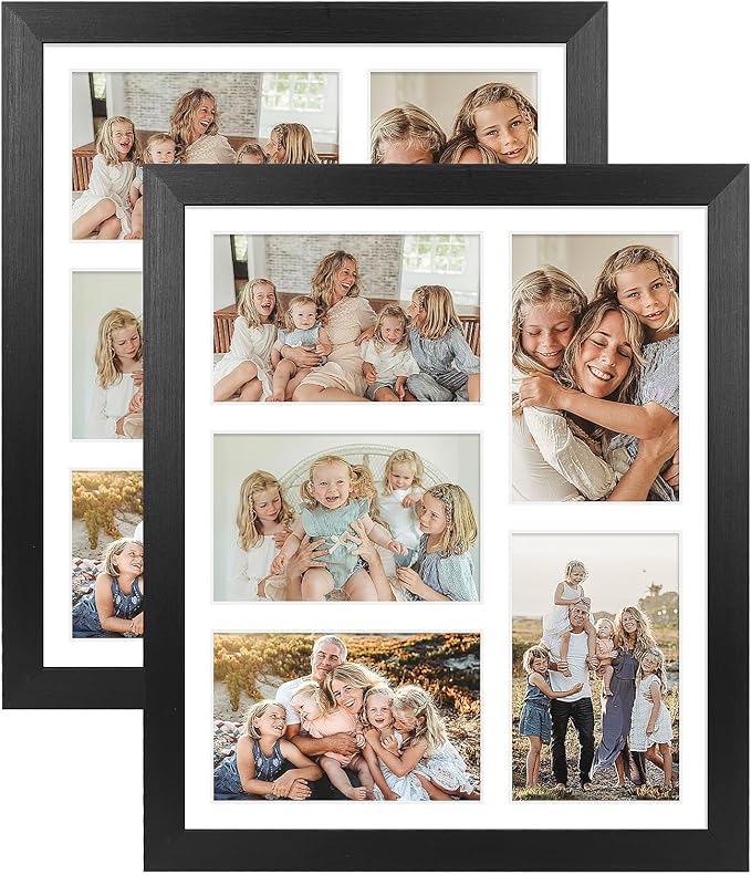 11x13 Collage frame with 5 Openings 4X6 Pictures, Multiple Picture Frame with Mat, Wall or Tabletop Decor, Black Wood Grain,2 Pack