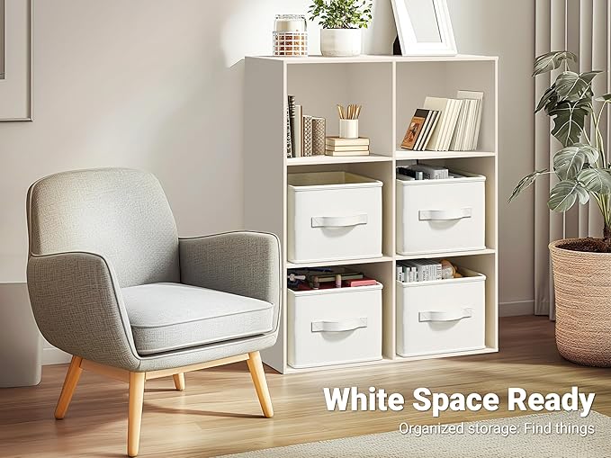 Fabric Storage Bins | Closet Bin Shelf Organizer Shelf Basket | Collapsible Linen Closet Organizer Storage Cube | 14¾"L x 10¼"W x 8¼"H | Storage for Clothes | White & Ivory 3 Pack
