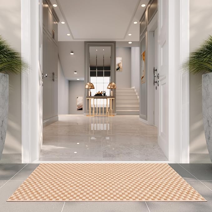 SAFAVIEH Washable Rug Outdoor Courtyard Collection - 2'3" x 5', Natural & Cream, Non-Shedding & Easy Cleaning, Ideal for Patio, Front Door, Entryway, Mudroom, Doormat (CY8653-03021)