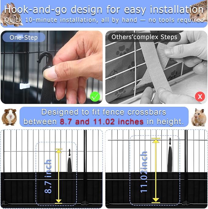 Guinea Pig Cage Liner, with Open Door Design, 48" L x 24" W | One-Hand Hook, Waterproof Washable Tarpaulin Bottom, for C&C Grid, Rabbit Hedgehog Habitat Liner