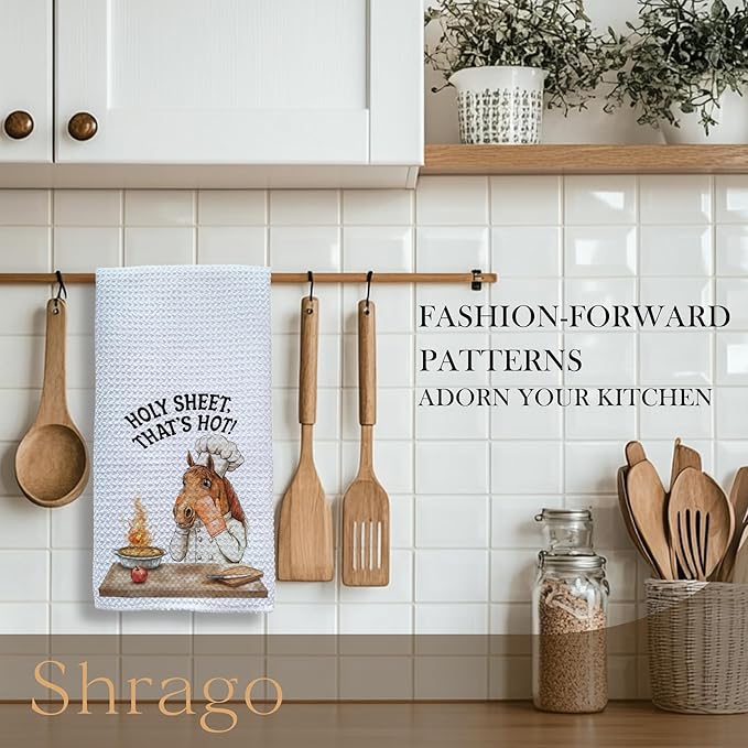 Funny Chef Horse Kitchen Towels, Horse Lovers Gifts Dish Tea Towels for Kitchen, Humorous Holy Sheet That's Hot Decorative Hand Towel, 16x24 Inch