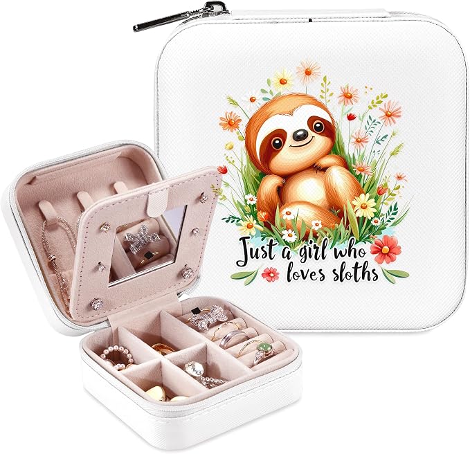 Sloth Jewelry Box, Gifts For Women Teens Girls, Sloth Lovers Themed Stuff Items Accessories Things Merchandise Decor Merch, Travel Ring Earrings Necklace Organizer Holder!