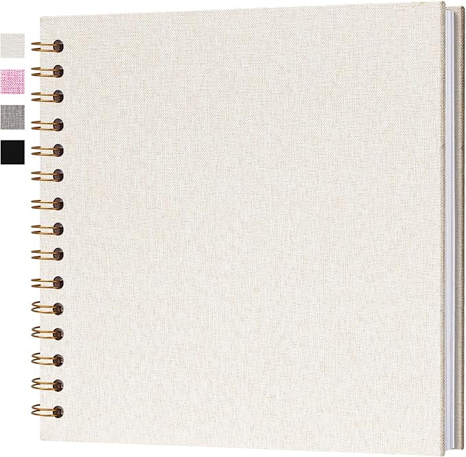 7x7 Inch Scrapbook DIY Photo Album Linen Cover Hardcover White Pages 20 Sheets Small Scrap Memory Book Beige