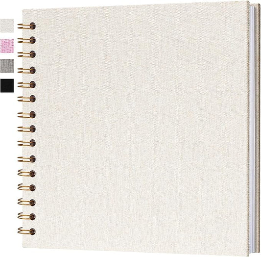 10x10 Inch Scrapbook DIY Photo Album Linen Cover Hardcover White Pages 20 Sheets Small Scrap Memory Book Beige