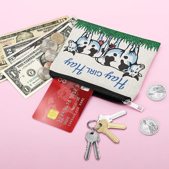 Cow Themed Gift Coin Purse for Women Funny Cow Lovers Gifts for Friend Cowgirl Christmas Graduation Birthday Gifts for Animal Lover Best Friend Sister Coworker Zipper Change Pouch