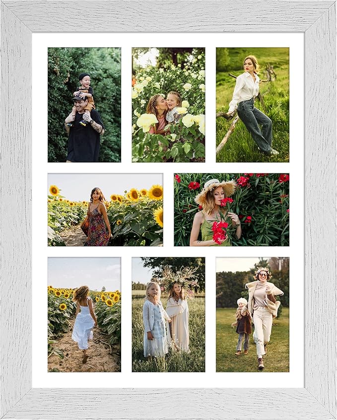 13x17 Picture Frame Display 8 opening 4X6 Picture Frame Collage,Multi Photo Frame with Mat,Plexiglass,Wall or Tabletop Decor,Distressed White Wood Grain