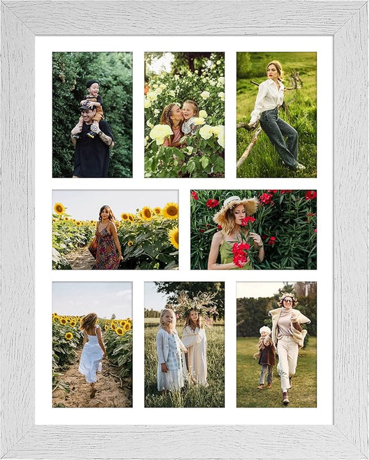 13x17 Picture Frame Display 8 opening 4X6 Picture Frame Collage,Multi Photo Frame with Mat,Plexiglass,Wall or Tabletop Decor,Distressed White Wood Grain