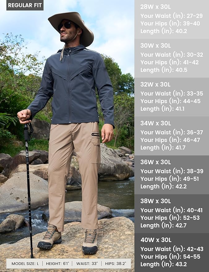 MOURCE Hiking Pants Men Lightweight Quick-Dry - Water Resistant Stretch Travel Pants with 7 Pockets for Outdoor Fishing