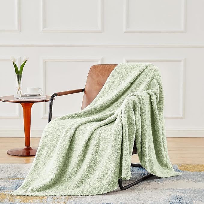 CYMULA Knit Throw Blanket for Mint Green - Super Soft Lightweight Plush Fuzzy Fluffy Cozy Blankets and Throws for Sofa Bed, 60 x 80 inches