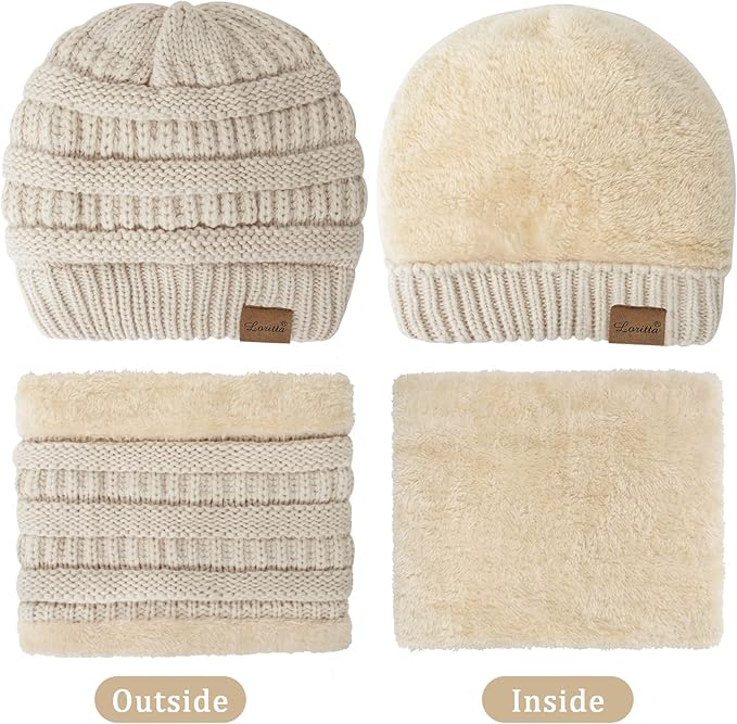 Loritta 3 Pieces Winter Hats for Women Scarf Touch Screen Gloves Set Thick Warm Fleece Lined Beanie Hat Gifts