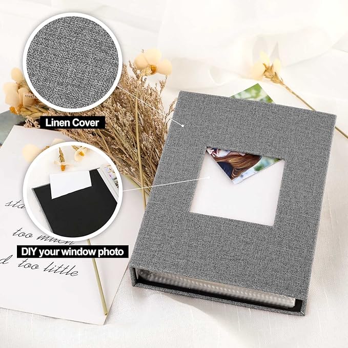 Ywlake Photo Album 4x6 100 Pockets 2 Packs, Small Mini Capacity Linen Photo Album Bulk Sets, Each Pack Holds 100 Top Loader Vertical Only Picture for Kids Boy Girls Grey