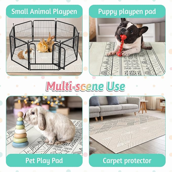 VCEPJH Bunny Floor Mat 55 x 78.7in Rabbit Cage Liner Washable Large Reusable Guinea Pigs Rug Anti-Slip Whelping Pads for Small Pet Dogs Puppy Chinchillas Cats Ferrets