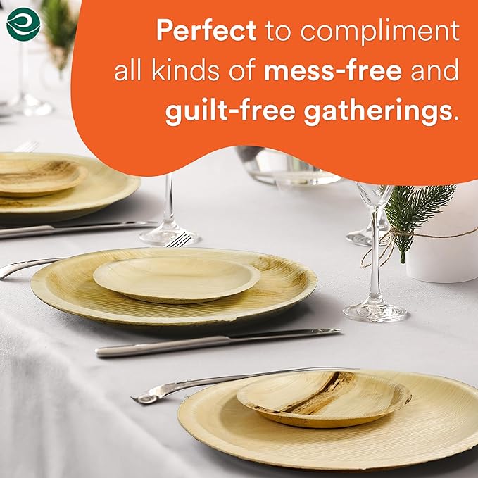 ECO SOUL Compostable 10 Inch Palm Leaf Round Plates (50 Count) Like Bamboo Plates | Biodegradable | Eco-Friendly, Microwave & Oven Safe
