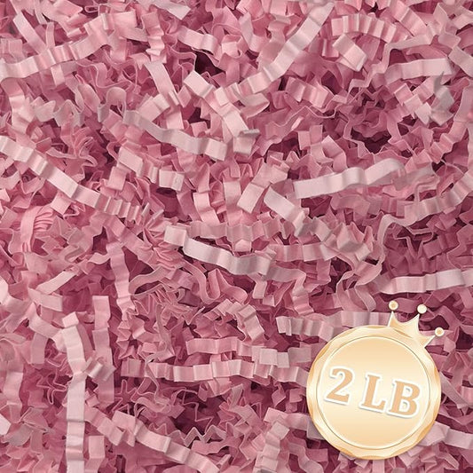 2 LB Pink Crinkle Cut Paper Shred Filler Great for Gift Wrapping, Basket Fillers, Birthday, Gift Wrapping, Anniversary, Halloween Thanksgiving Christmas Party Decor Filling Supplies