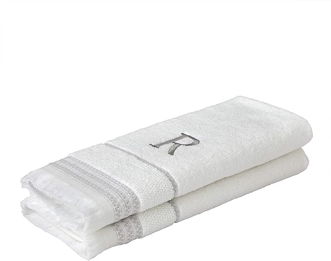 SKL Home Casual Monogram Hand Towel (2-Pack), R, 16x26, White
