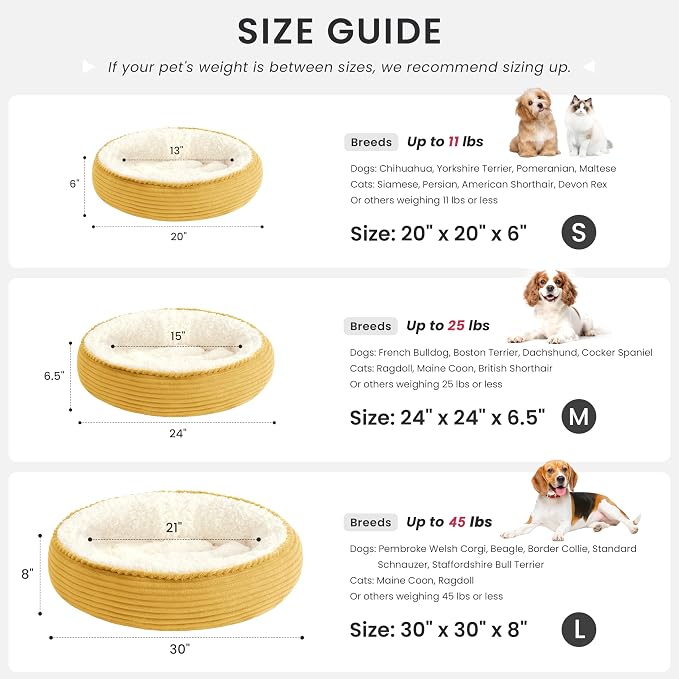 Love's cabin Round Donut Cat and Dog Cushion Bed, 24in Pet Bed for Small or Medium Dogs, Anti-Slip & Water-Resistant Bottom, Soft Durable Fabric Pet Beds, Washable Calming Cat Bed Yellow