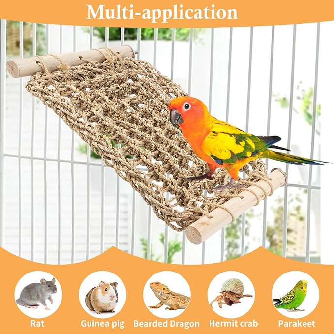 Rat Climbing Toys for Cage, Chewable Natural Hand-Woven Net Seagrass Mat, Cage Ladder Perch for Rats, Rat Ladder Bridge Toy with Mild Grassy Scent, Rodent Hammock Cage Accessories