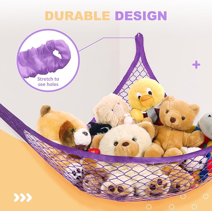 Stuffed Animal Net Hammock for Plushie Toys, Stuffed Animal Hammock Corner for Kids' Room Decor, Ideas for Organizing Stuffy Collection, 1 Pack, Purple