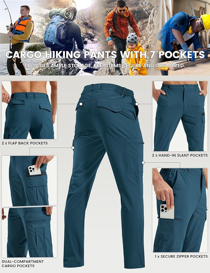 MOURCE Hiking Pants Men Lightweight Quick-Dry - Water Resistant Stretch Travel Pants with 7 Pockets for Outdoor Fishing