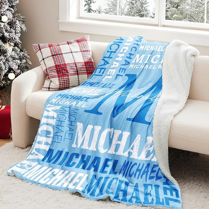 Personalized Blankets for Teen Boys Girls - Printed in USA Custom Blanket with Kid Names Reversible Plush Ultra-Soft Sherpa Fleece Monogrammed Baby Throw Blankets Customized Birthday Gifts for Adults
