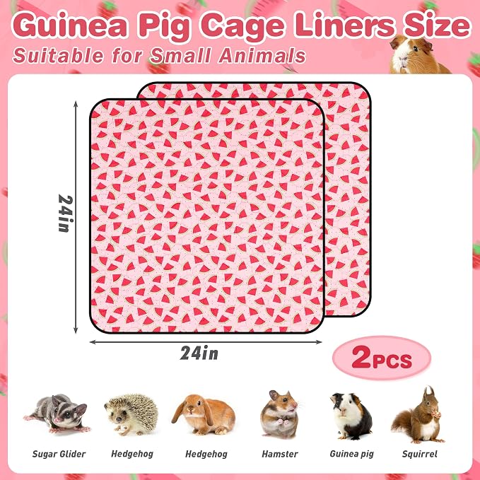 2 PCS Guinea Pig Cage Liner, Reusable Waterproof Guinea Pig Liner, Washable Small Animals Bedding, Super Absorbent Pet Pee Pads Guinea Pig Mats, Rabbit Mats for Cages (24 * 24 inch)