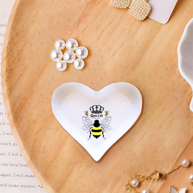 Bee Ring Holder Dish Tray, Gifts For Women Teens Girls, Bee Lovers Themed Stuff Accessories Things Decor Merch, Home Room Ring Earrings Necklace Organizer Holder!