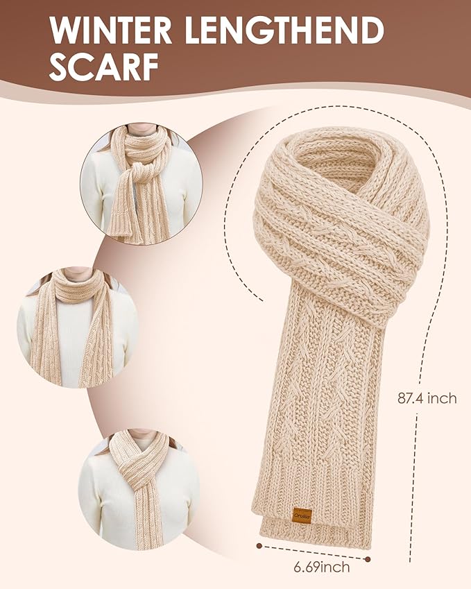 Womens Winter Beanie Hat Scarf Gloves Set, Fleece Lined Knitted Hat with Pompom Long Scarf Touchscreen Mittens for Women Men