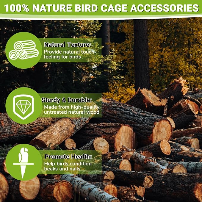 8 Pack Natural Wood Bird Perches for Cage, Wooden Parrot Perch | Wooden Parrot Stand Platforms, Hardwood Branches, Climbing & Chew Toy for Bird Cage Accessories, Ideal for Parakeets, Budgies