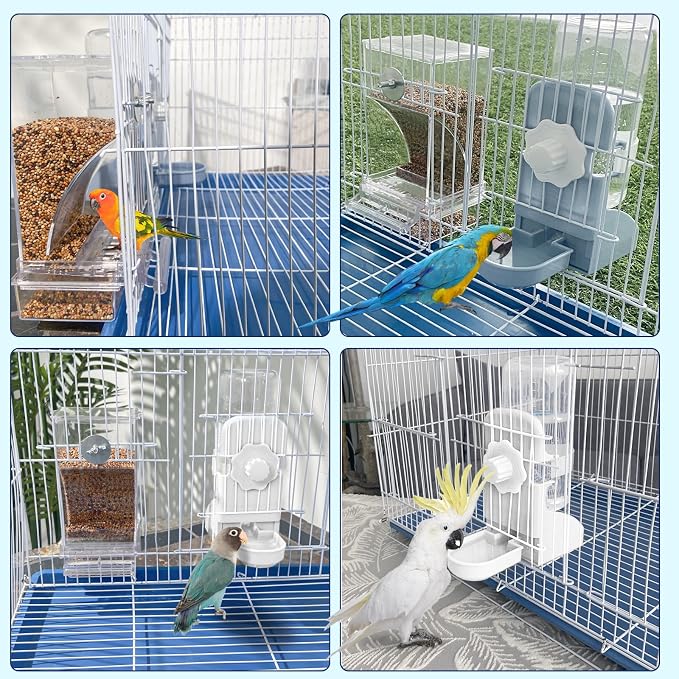 Lemtrflo No Mess Bird Feeder Water Dispenser Set, Automatic Bird Feeder | Parrot, Parakeet Cage Accessories