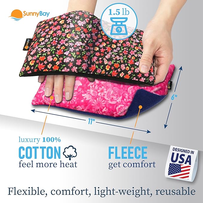 SunnyBay Small Microwave Heating Pad, Microwavable Versatile Cold/Heated Neck and Shoulder Wrap for Back Pain and More, Moist Heat Cotton-Fleece Pad, 6x11 Inches, Hot Pink and Red Flower, Pack of 2