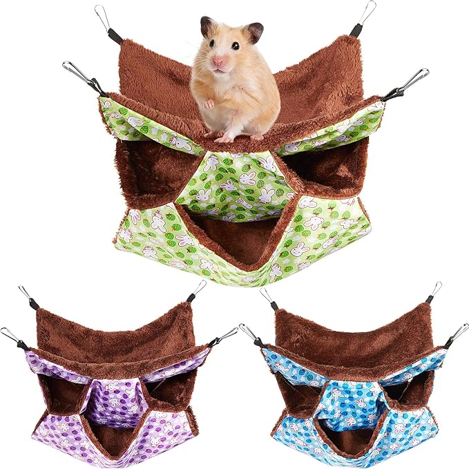 Weewooday 3 Pcs Rat Hammock 3 Tier Ferret Hammock Blue Purple Green | Cage Hanging Bed Cage Accessories for Pet Guinea Pig Hamster Parrot Sugar Glider Ferrets Rat Chinchilla Playing Sleeping