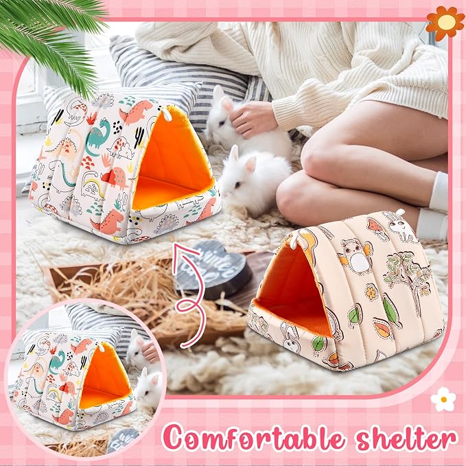 Cinnvoice Guinea Pig Hideout Bed Washable House Cage, Cartoon, 7.9 in | Soft Tunnel for Hamster Rabbit Bunny Chinchillas Hedgehog Mice Rat, Cozy Hideaway Habitat Accessories, Removable Cushion Pad