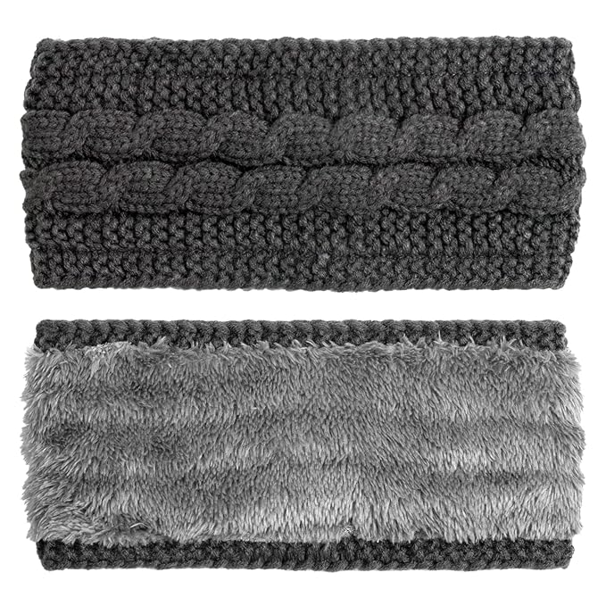 AQOKKA Knit Winter Headbands for Women Fuzzy Wool Fleece Lined Ear Warmers Elastic Turban Crocheted Head Wrap Winter Accessories for Women Cold Weather