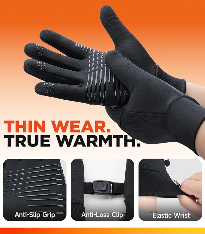 Benirap Winter Gloves for Men Women, Warm Touchscreen Winter Gloves Windproof Non-Slip for Cold Weather Running Cycling Black