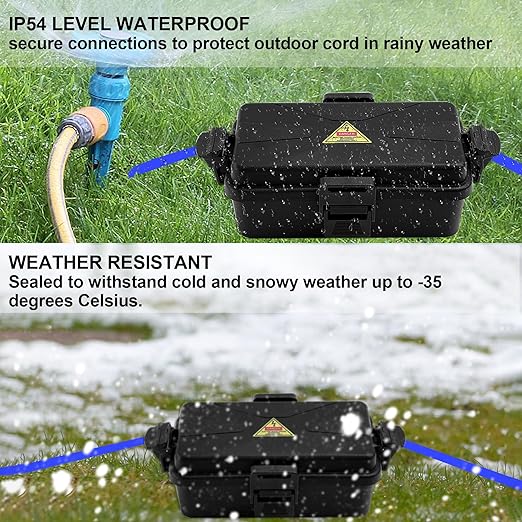 Outdoor Electrical Box Waterproof IP54 Black Outdoor Extension Cord Cover(Inner 6.5 x 3.5 x 2.2inch), Wall-Hangable Waterproof Box for Plug, Halloween, Christmas String Lights (1 PCS Black)