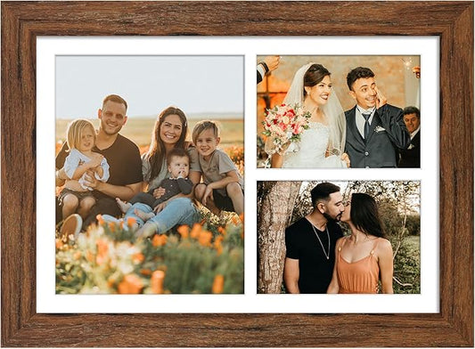11x16 Picture Frame Display 3 opening Picture Frame 5x7 and 8x10 Collage,Multi Photo Frame with Mat,Plexiglass,Horizontal and Vertical Formats for Wall Decor,Carbonized Brown Wood Grain