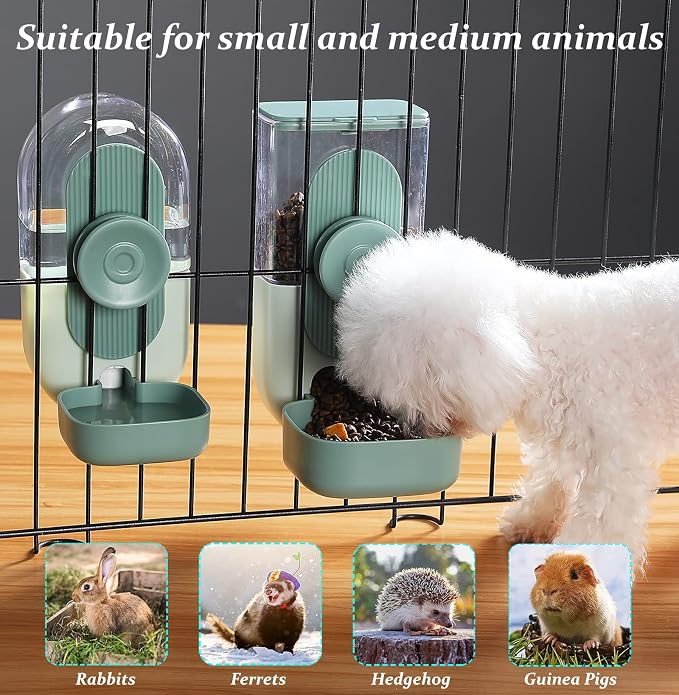Kenond 35oz Rabbit Food Bowl,Bunny Water Dispenser,Feeders Waterer for Cage | Hanging Auto Ferret Food Water Dispenser, Auto Gravity Pet Feeder and Waterer Set, Cage Cat Food Bowl Dog Feeding Station