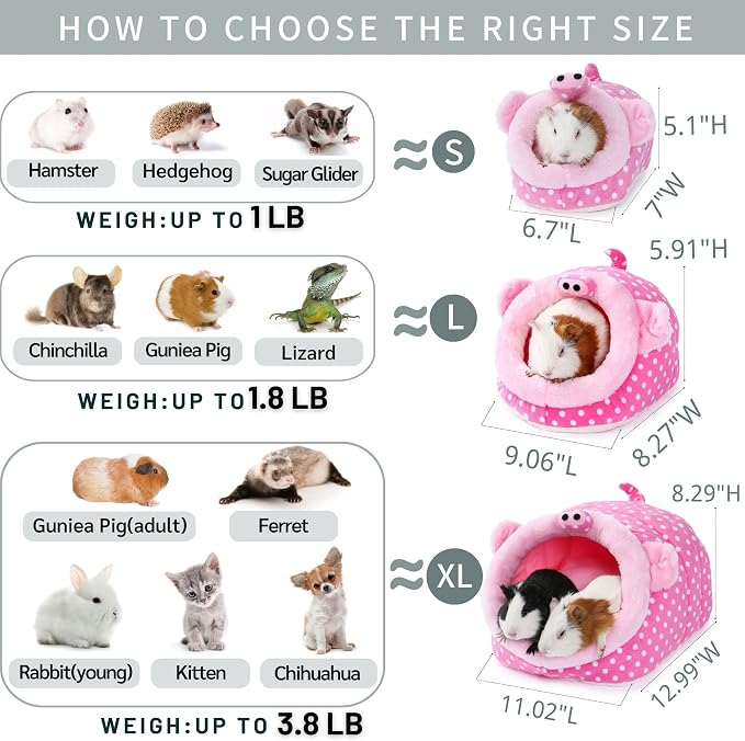 JanYoo Animal Bed Guinea Pig Accessories Cage Habitat Toy Hideout House Washable(L,Pig)